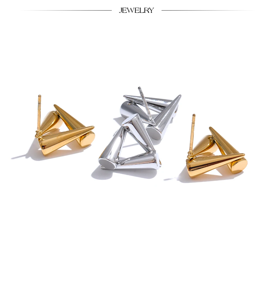 Yhpup Ohrstecker aus Edelstahl mit dreieckiger Geometrie, ungewöhnlich, rostfrei, Metall, 18 Karat PVD-beschichtet, trendiger Alltagsschmuck, Bijoux – Detail 8