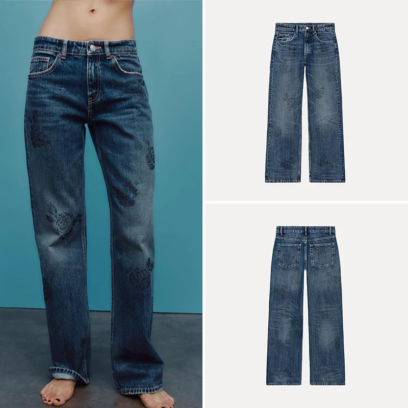 

Модные повседневные широкие джинсы, простой дизайн, весенняя новая женская одежда, шкаф 89703 l, длинные брюки с талией