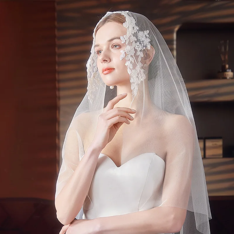 

1 Tier Lace Mantilla Veil For Bride Traditional White Short Bridal Veils Church Head Covering Chapel Catholic Cathedral Veils