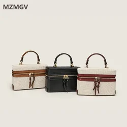 Trend Design Women's Small Square Box Bag 2024 Fashion Canvas Patchwork Leather Double Zipper Crossbody Single Bag High Quality