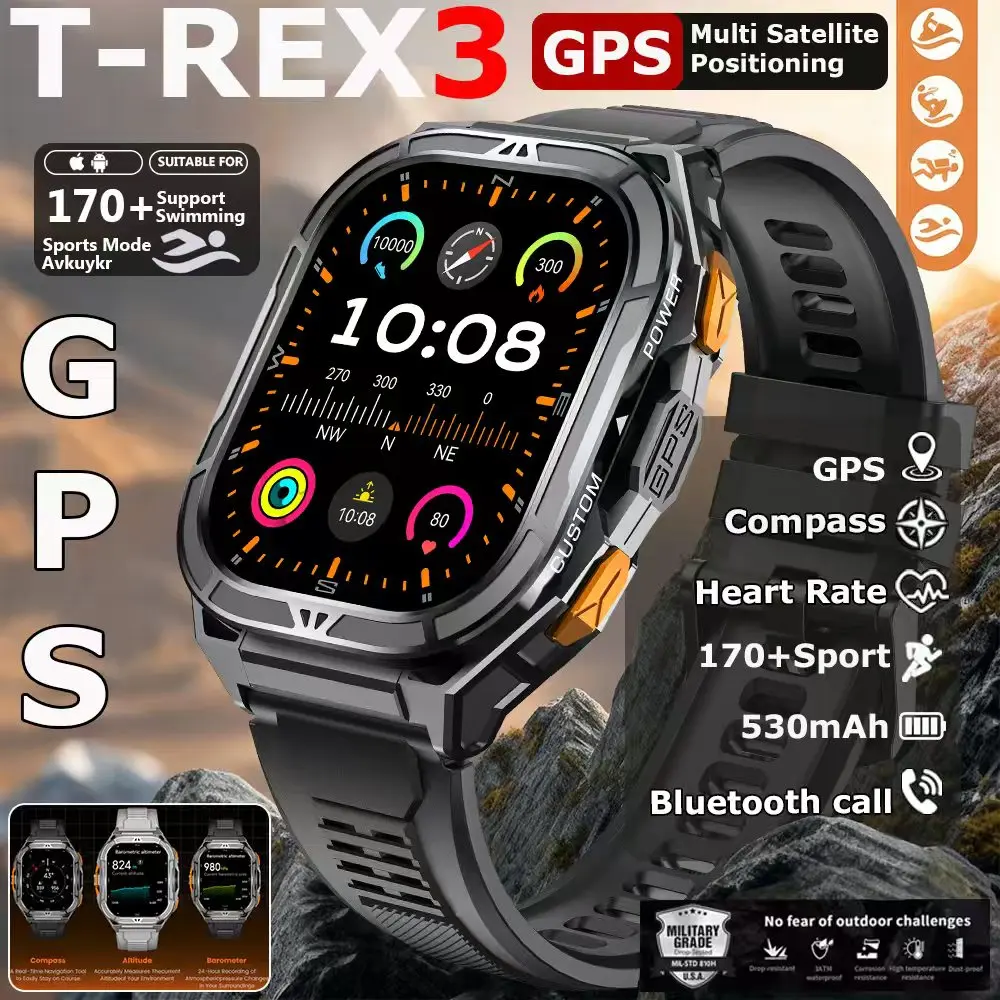 

2025New Military Dual-band GNSS GPS Smart Watch 5ATM Waterproof Bluetooth Call Compass Heart Rate Monitor Sports Watch for Men A