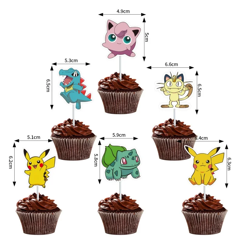 

A Set Pockect Elf Cake Topper Kawaii Anime Figure Charizard Cake Insert Children's Happy Birthday Decoration Supply Toys
