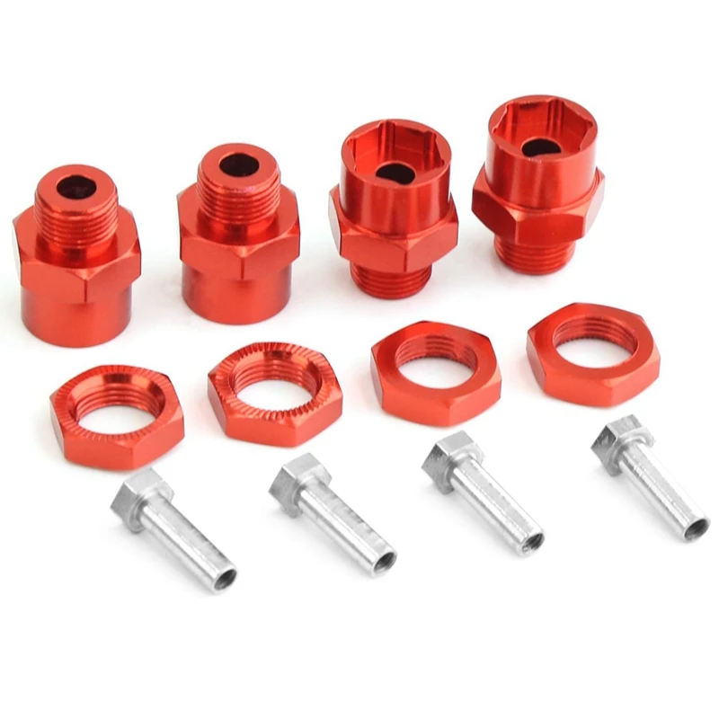 4PCS Metal Hex Adapter 12Mm To 17Mm Wheel Hex Hubs Adapter Extension Conversion Nuts For 1/10 RC Car Parts Red