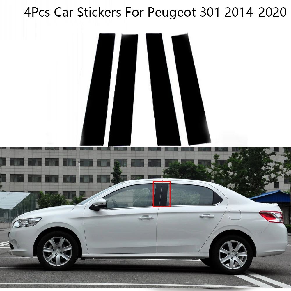 4Pcs/Set Carbon Fiber PC Material Pillar Post Cover Door Trim Window Molding Stickers For Peugeot 301 2014-2020 Car Accessories