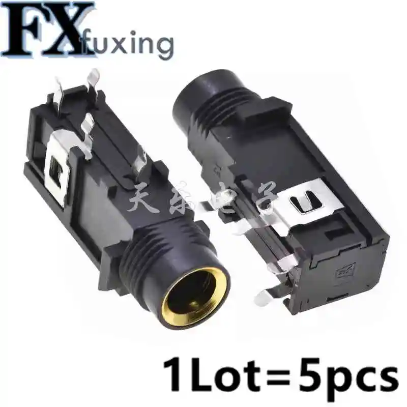 5PCS DIY 6.35mm / 6.5mm Jack Gold Plated 4P Stereo Dual Channel Microphone Socket 6.35 /6.5 Audio Straight jack Connector