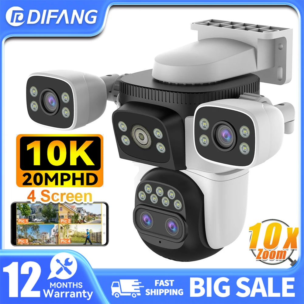 

20MP 10K Four Lens Four Pictures IP Camera WiFi Security Camera Outdoor Wireless 10X Zoom Auto Tracking Waterproof CCTV Cameras