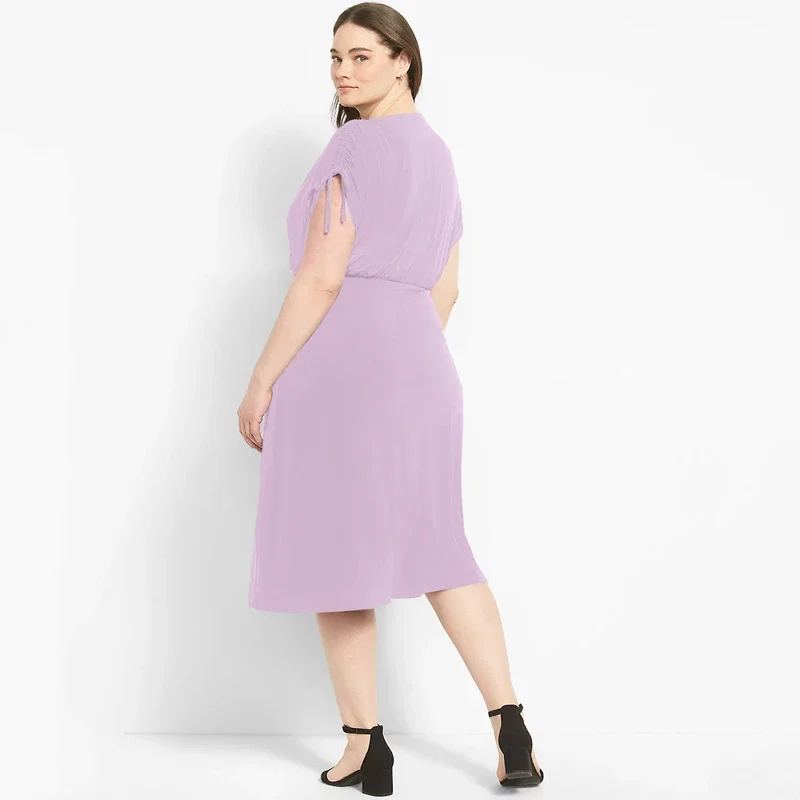 Plus Size Surplice Neck Elegant Summer Ruched Dress Women Elastic Waist Midi Wrap Dress Female Large Size Casual Party Dress 6XL