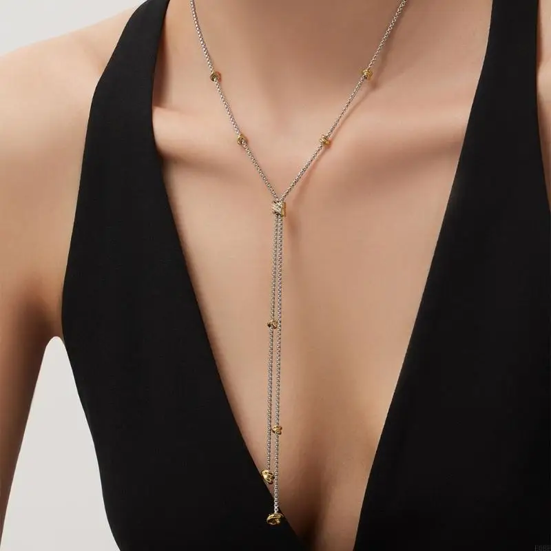 Modern Tassels Necklace With Micro Set Zircon Stones And 18K Gold Plated Stainless Steel Chain Trendy Pull Chain Necklace E0BF