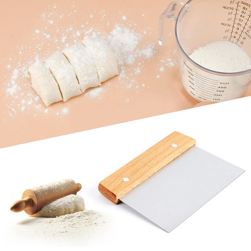 

2025 New Wooden handle stainless steel noodle cutter flour scraper dough cutter cake cream scraper noodle cutter