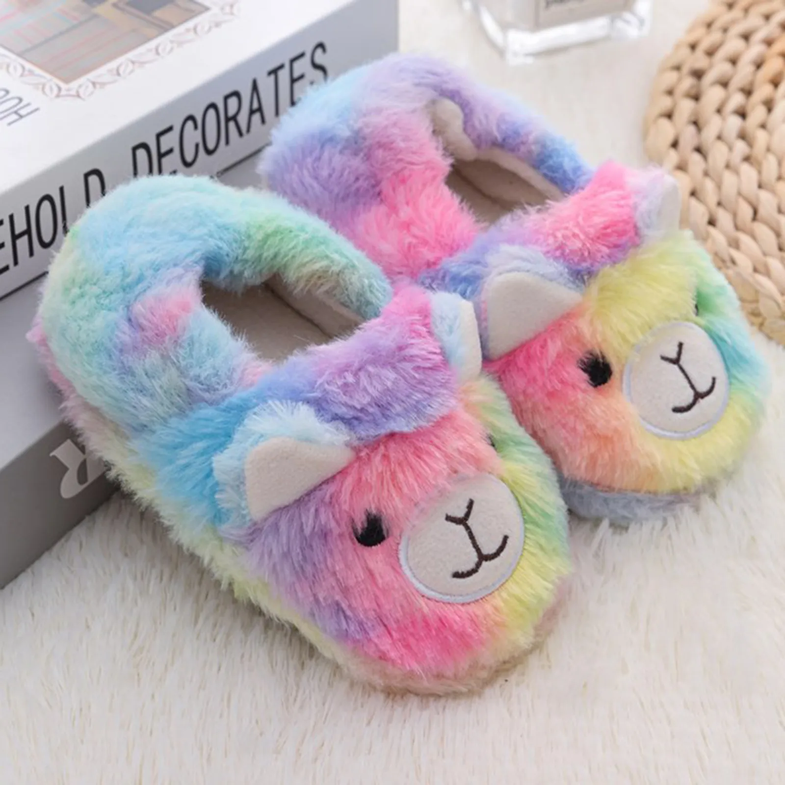 Winter Unicorn Slippers Kids Toddler Girl Flip Flop Baby Boys Fur Slides Cotton Indoor Shoes Warm Fluffy House Children Slipper