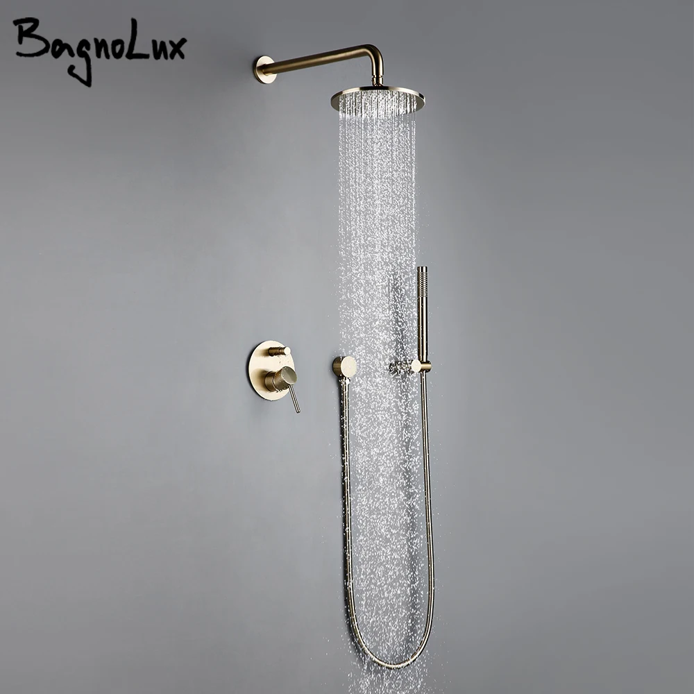 

Комплект из душ для ванной латуни, матовая Золотая головка, роскошный Комбинированный кран Rianfall, настенный кронштейн, смеситель горячей и холодной воды дивертор