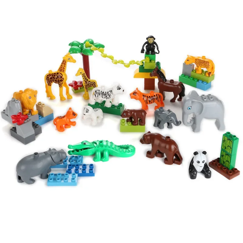 Big Building Blocks Compatible Large Bricks Kids Forest Beast Zoo Animals Lion Tiger Monkey Children Diy Educational Puzzle Toys