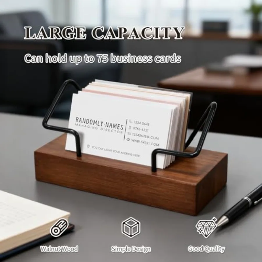 2 Pack Wood Business Card Holder for Desk, Wooden Business Name Card Display Stand Postcard Holder for Office Home Desktop, Des