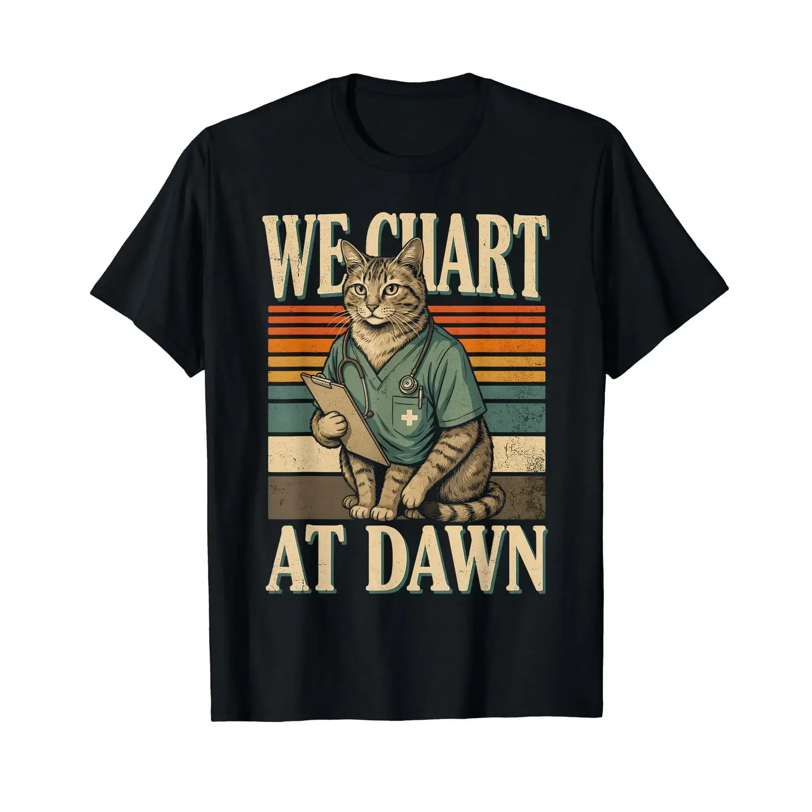 We Charts At Dawn Vintage Veterinary Cat Affordable T Shirt vintage Washed fashion Slightly Stylish Stretched Versatile