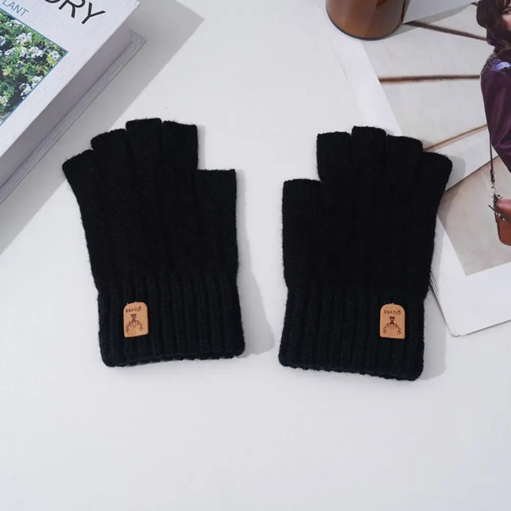 Simple Thick Knitted Gloves Driving Gloves Solid Color Fingerless Gloves Touchscreen Velvet Men Wool Mittens Male