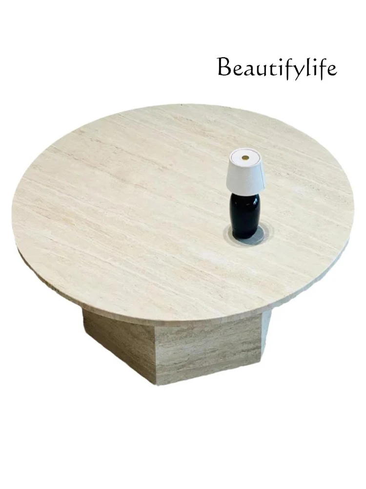 Miji Style Marble Tea Table Cave Stone Light Luxury Modern Living Room Villa Creative round Tea Table