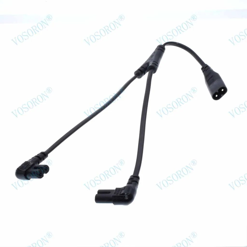 IEC 320 C8 Male to Dual C7 Right Angle Female Y Split Power Cable, IEC 2Pin Figure 8 Male to 2 Female Cord 39CM