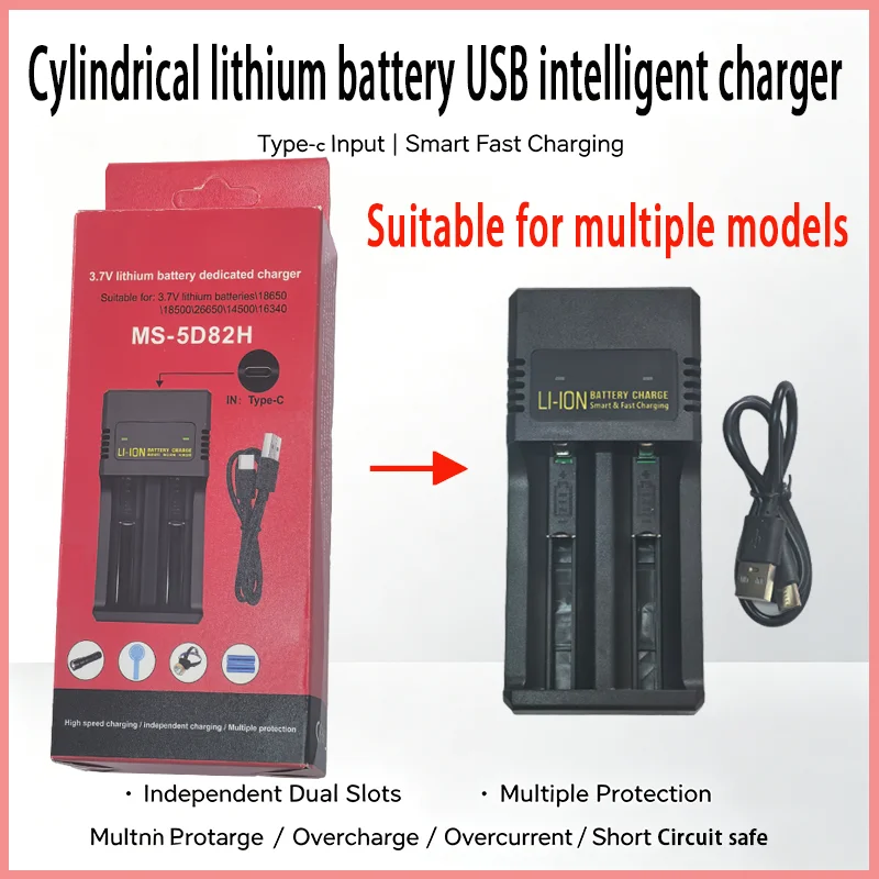 18650 100% 2600mAh 3.7V-A lithium battery cylindrical lithium-ion battery Type-C intelligent charger flashlight DIY battery pack