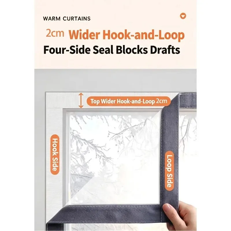 Clear Window Warmth Retention Film, PVC Windproof Thermal Curtain, Double Stitched Short Velvet Border Window Insulation Cover