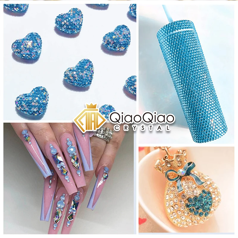 QIAO SS4-SS34 Aquamarine Non Hotfix Gem FlatBack Crystal Glitter Rhinestone Nail 3D Art Stone Gems Shoes DIY Decoration