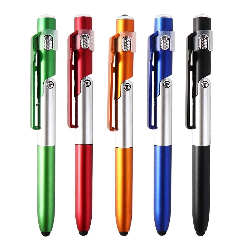 4 in 1 Office Students Stationery School Ballpoint Pen with LED Light Stylus Pen Cellphone Holder Writing Pen