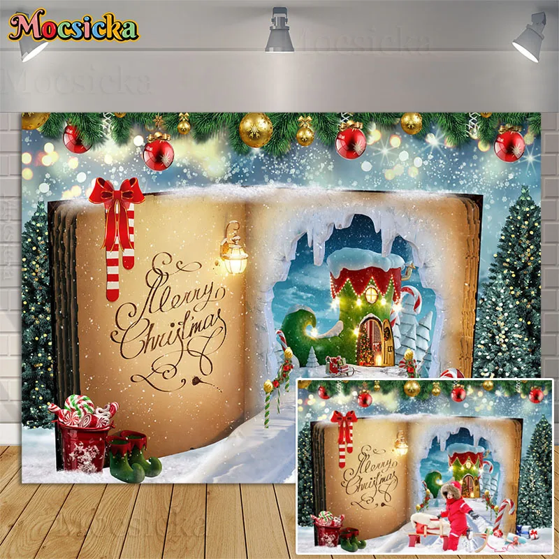 

Christmas Fairy Tales Book World Backdrop For Photography Winter Snow Candy House Kids Birthday Portrait Background Photo Studio