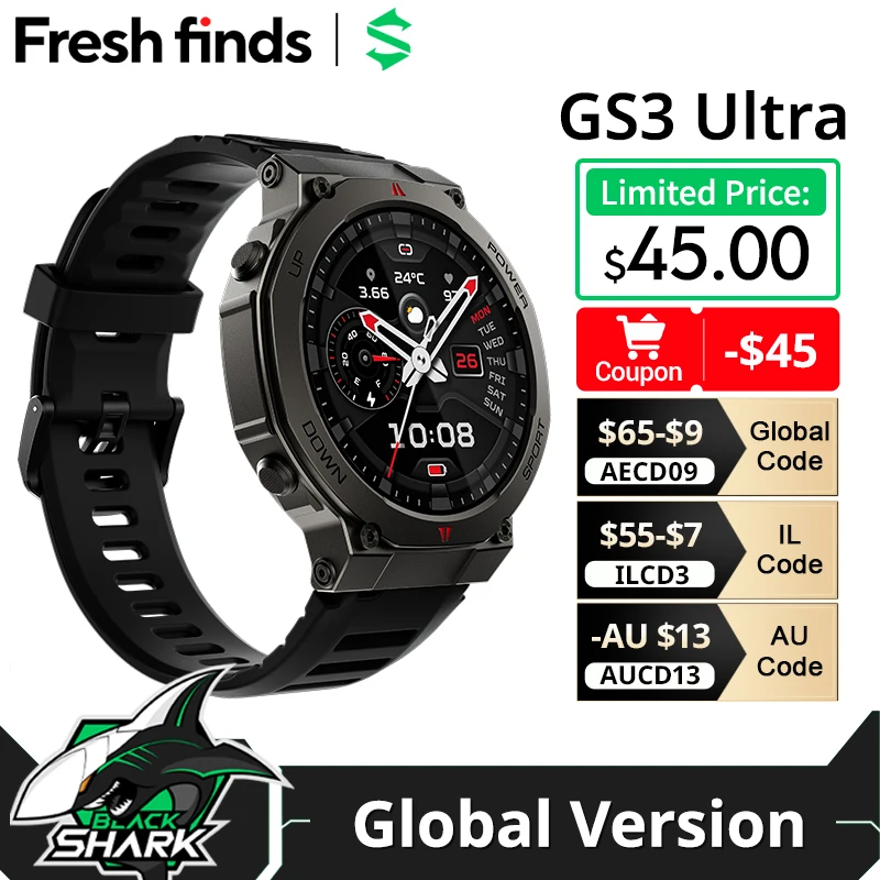 New BlackShark GS3 Ultra Smartwatch Equipped with dual-frequency GPS 5ATM &IP69K Water Resistant Military Grade Durability