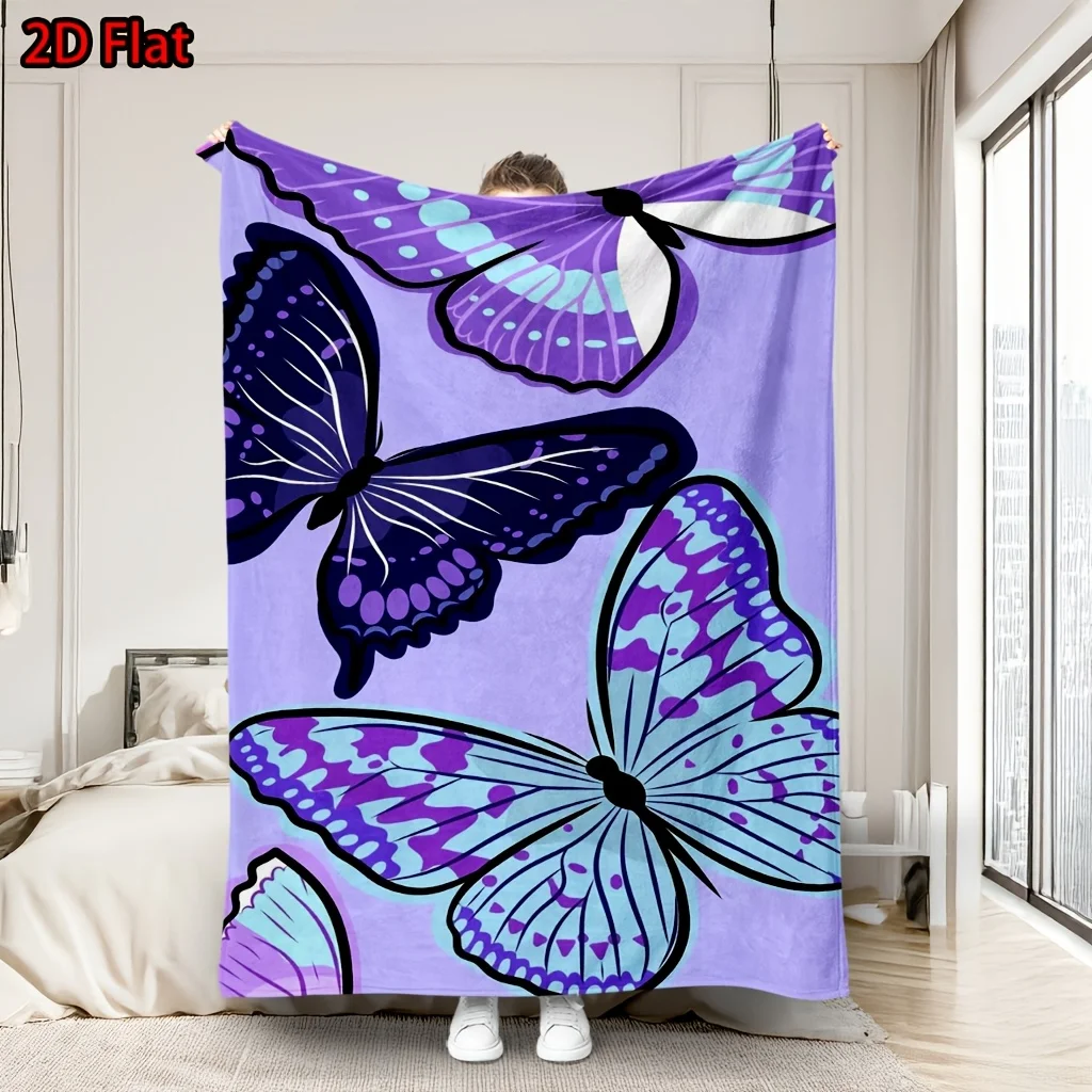 Luxurious Butterfly Print Throw Blanket Boho Purple Aesthetic Tapestry Decor Plush Wrap Cozy Throw for Sofa Bed Gifts