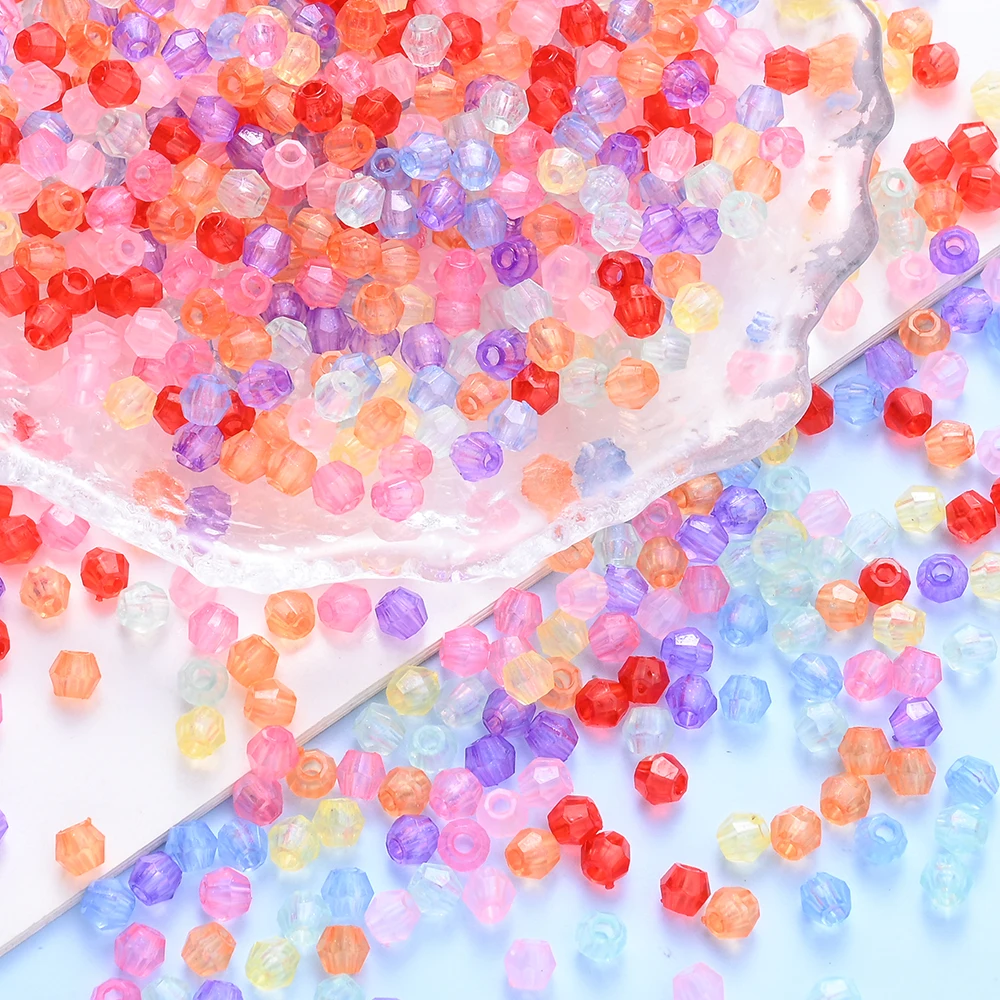 200-1000 Stück gemischte Farben 4mm facettierte transparente leuchtende Acrylperlen, Abstandsperlen für die Schmuckherstellung, DIY Armbänder, Halsketten – Detail 3