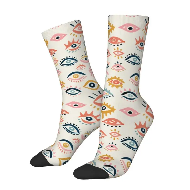 Mystic Eyes Primary Palette Dress Socks Men's Women's Warm Fashion Novelty Hamsa Amulet Crew Socks