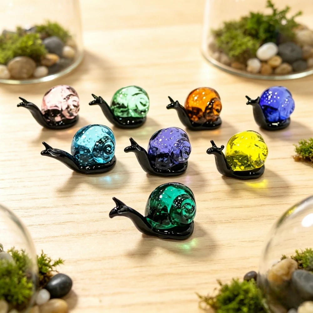 Fluorescent Glass Snail Mini Figurine Cute Animal Statue Home Table Decor Fairy Garden Ornament New Year Gift Collection