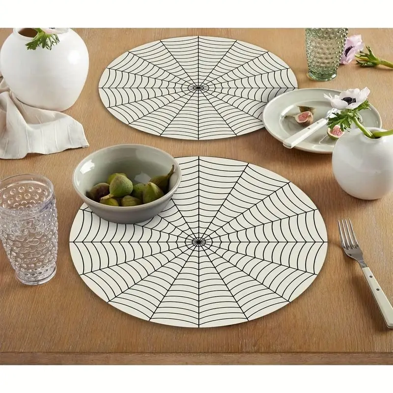VIKAMA rice bottom simple black spider web dining mat, insulated table mat, Gothic Halloween tray mat dining table decoration