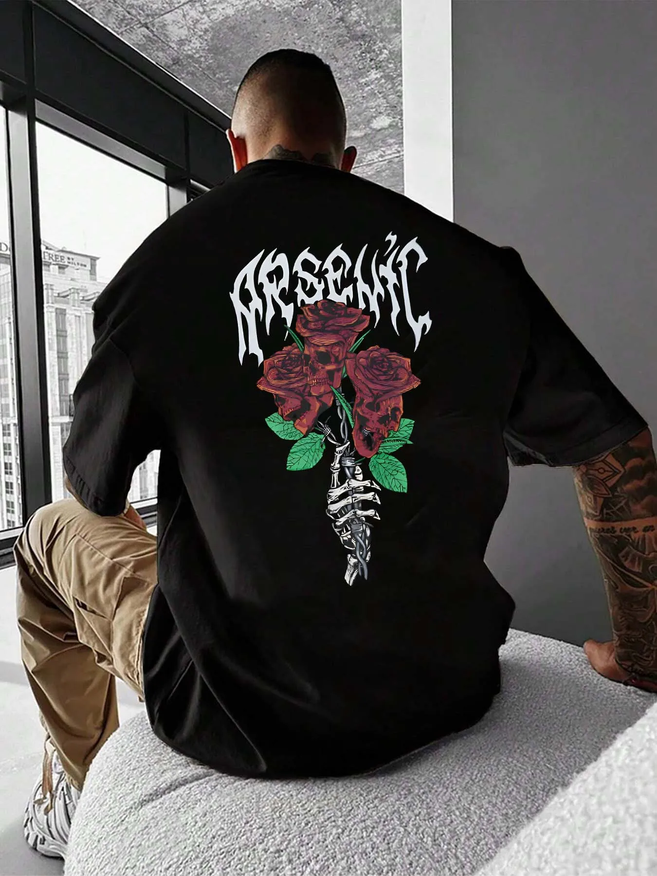 man Dark Style Skull Rose 