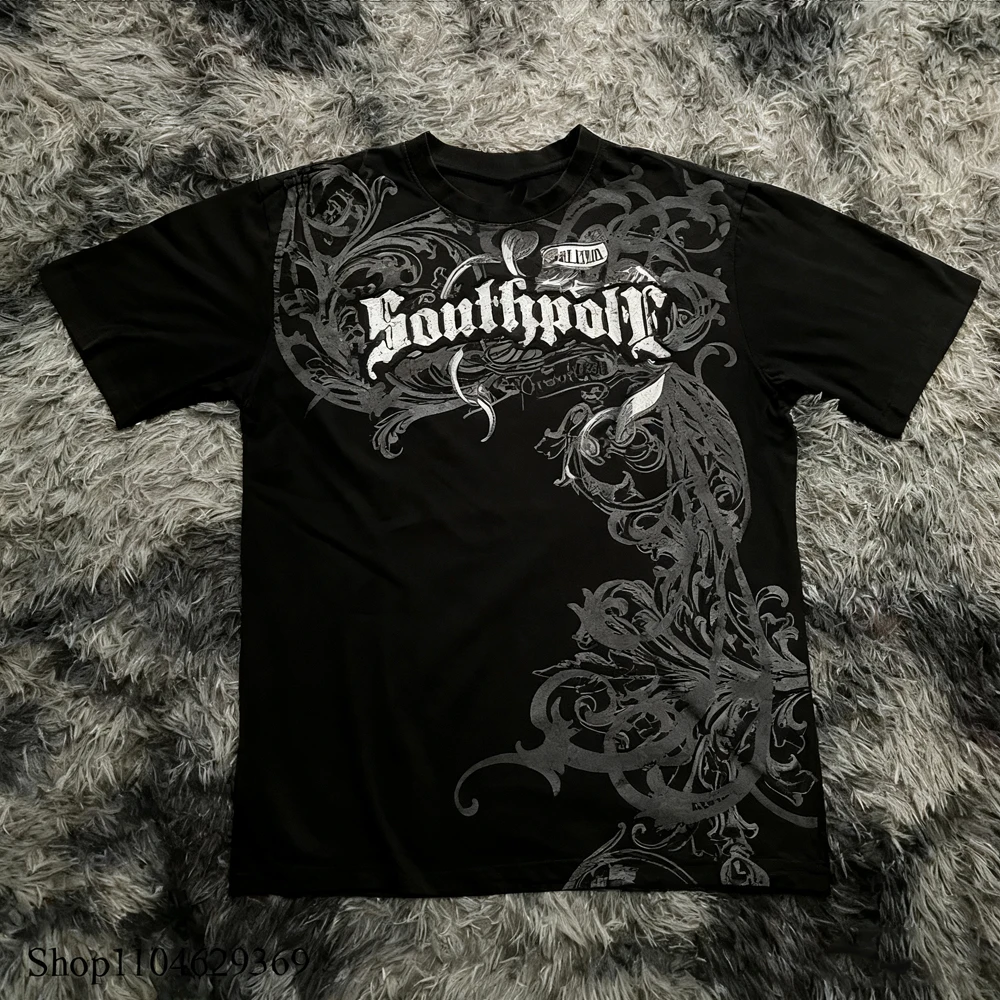 Klasyczny T-shirt w stylu Y2K Gothic z nadrukiem, oversize, koszulki high street, gotyckie bluzki z okrągłym dekoltem, bawełniane topy, nowe męskie i damskie T-shirty