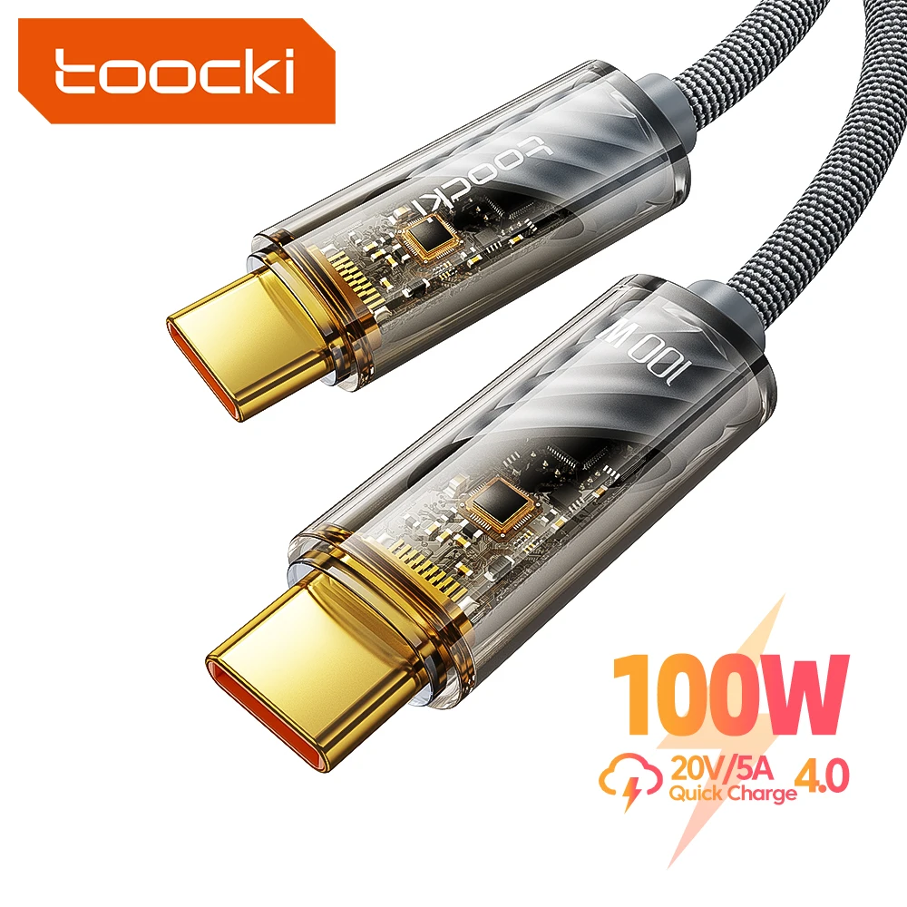 Toocki 100W Transparent Type C To Type C Cable For Samsung Xiaomi Realme USB Type-C PD 100W 60W Fast Charging Cable For Macbook