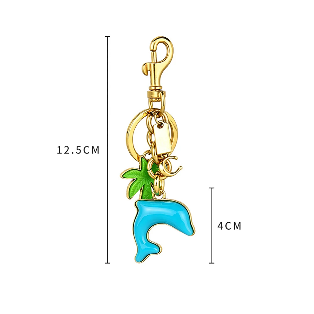6pcs/lot Creative Two-color coconut palm dolphin keychain For bag pendant charm