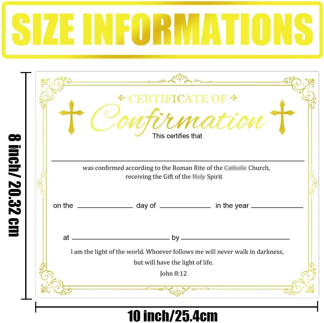 Religious Confirmation Certificate Cards 8x10Inch Baby Dedication Award Certificate for Church Christening Recognition 25pcs