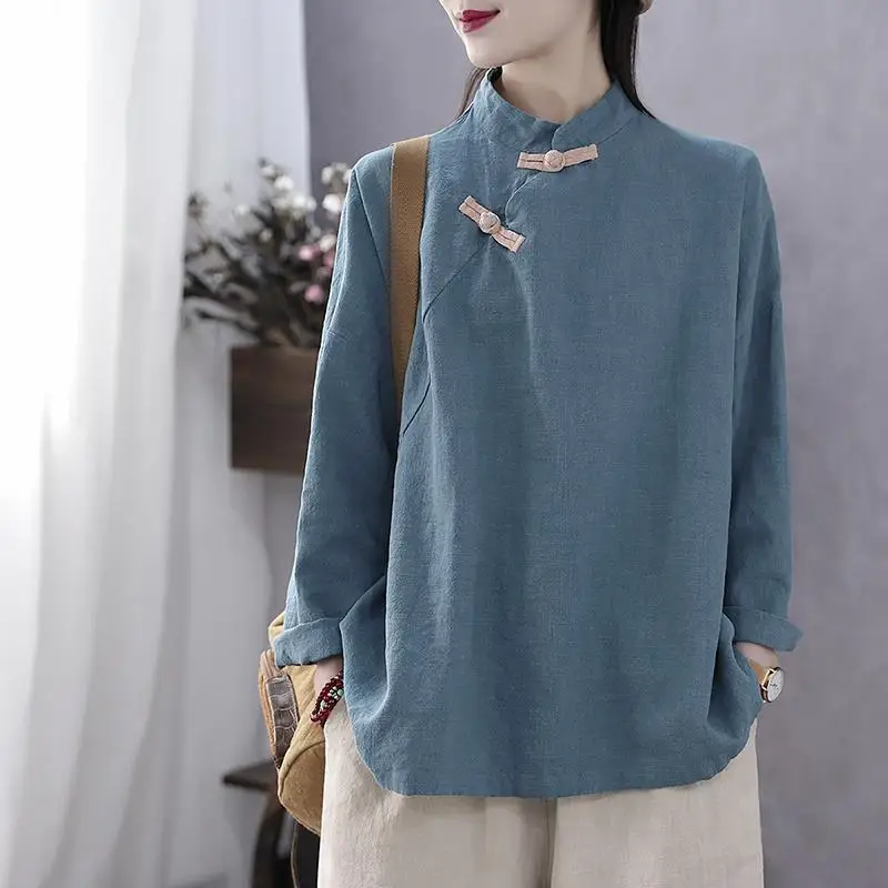 

Long Sleeve Shirts Womens Chiffon Lace-Up Ruffled Slim Fit Collar Chinese Vintage Feminine Elegant Office Spring Wear