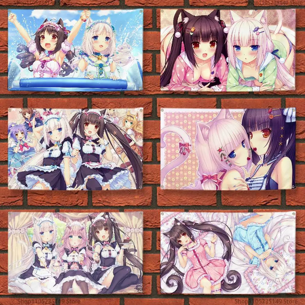 

Anime N-Nekoparas Flag Tapestry Wall Hanging Sassy Aesthetic Decoration Dorm PartyBackdrops Cloth