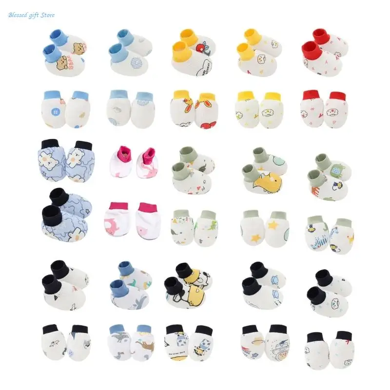 

2 Pair Baby Newborn Soft Cotton Face for Protection Gloves Foot Cover Set Anti Scratch Mittens Socks for Toddlers