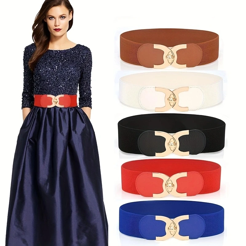 European and American style elastic waistband button decoration wide waistband women's belt fashionable and versatile skirt belt