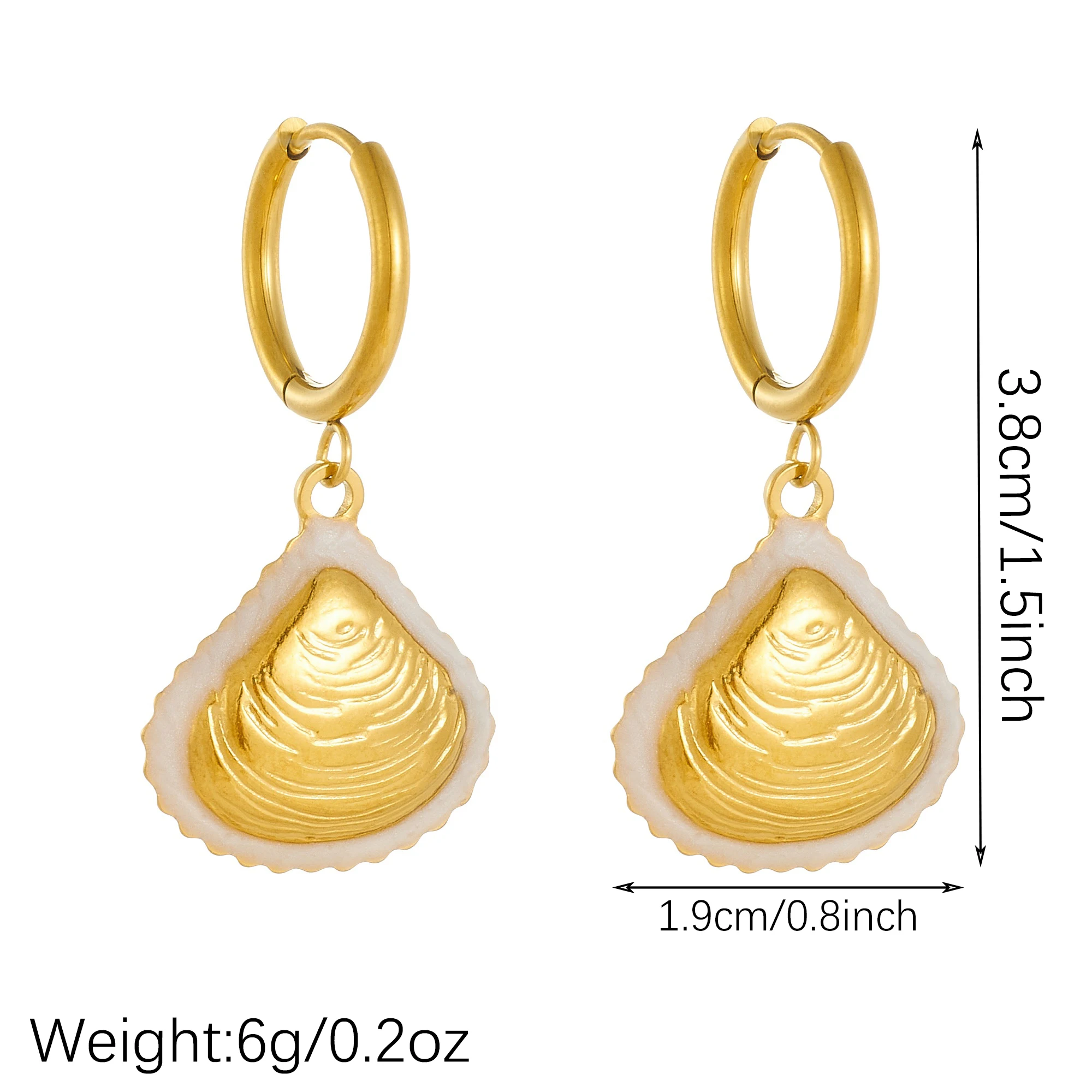 DIEYURO Stainless Steel Golden Shell White Enamel Huggie Hoop Drop Earrings For Women Seashell Dangle Beach Ear Jewelry Gift