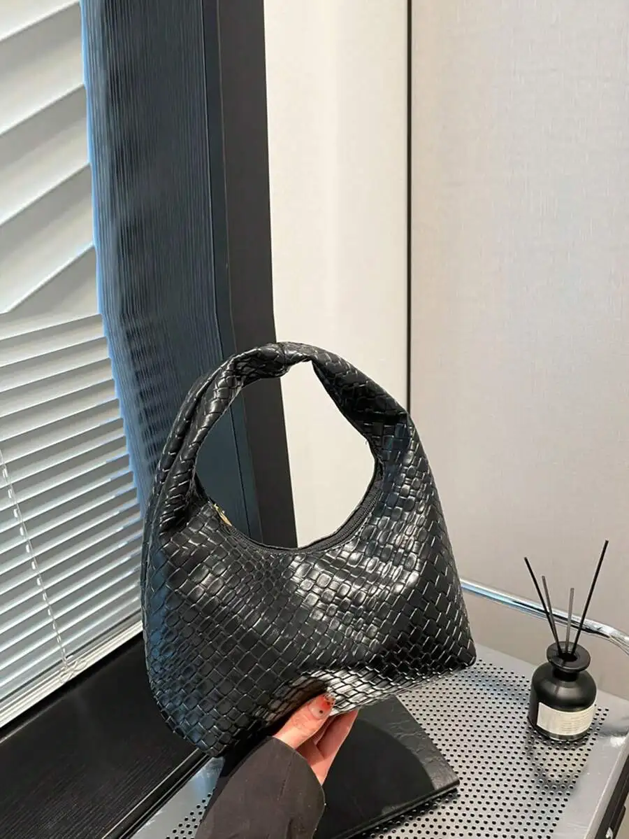 

Черная сумка с плетеным узором и верхней ручкой, асимметричной квадратной формы, из искусственной кожи, для повседневного использования и поездок на работу