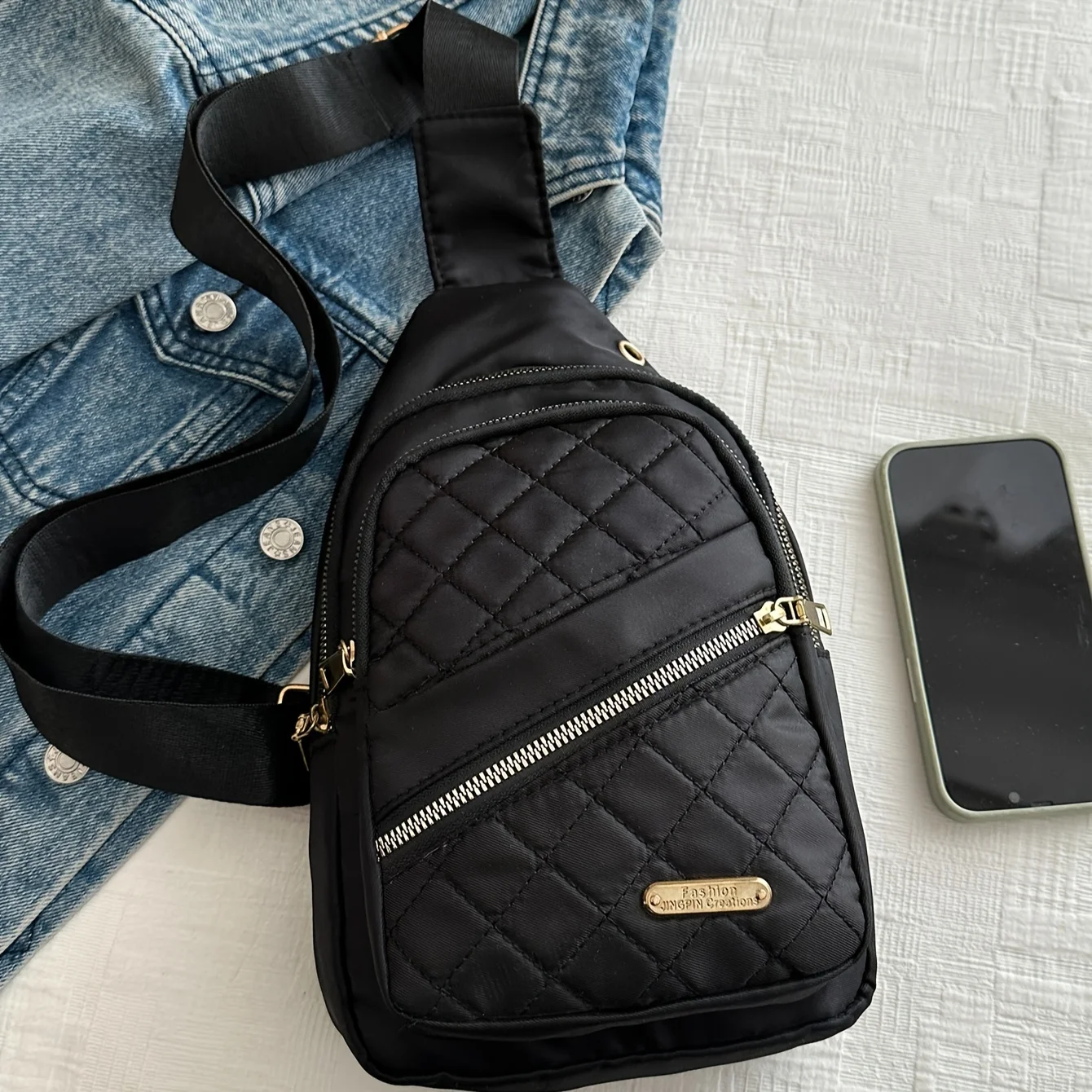 Mochila acolchoada Argyle, bolsa de peito crossbody de viagem esportiva casual, alça de ombro ajustável, pochete com vários bolsos