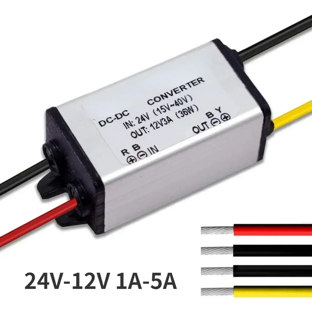 DC 24v to 12v 1A-5A Step Down Converter Reducer Regulator Power Supply Adapter for Car Truck Vehicle Boat Solar System Auto CE