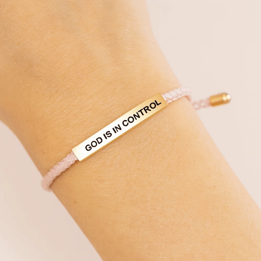 Stainless Steel GOD IS IN CONTROL Tube Bracelet Rope Adjustable Engraved Letter Bracelert with Card Stretchable Couple Bracelet