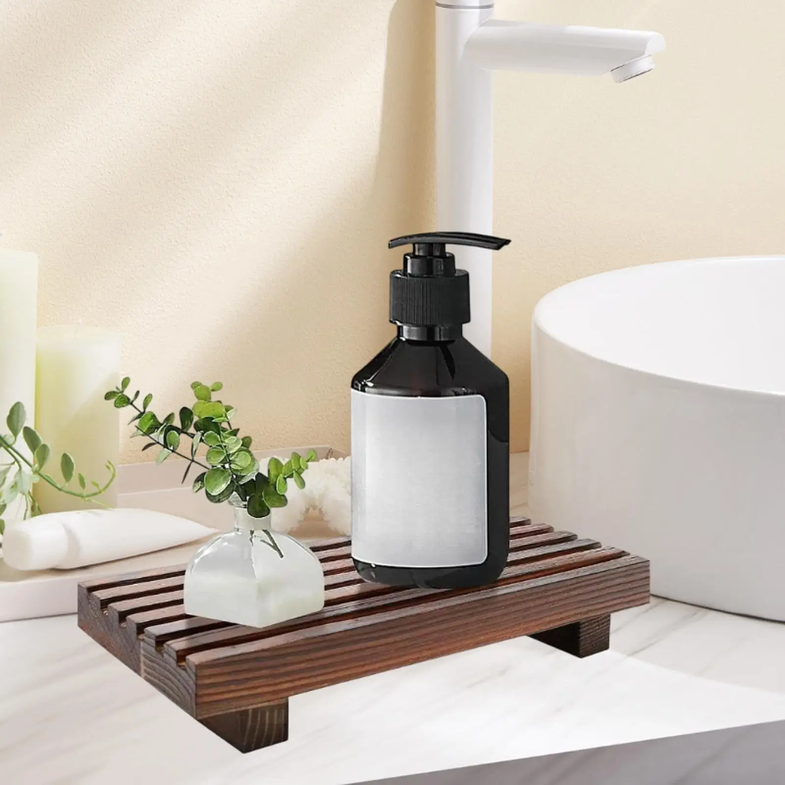 Pedestal Stand Decor Multifunctional Rustic Sturdy Compact Wooden Riser Bathroom Tray for Vanity Flower Pots Kitchen Counter