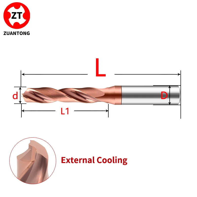 ZUANTONG 3XD Inner/External Cooling Twist Drill Bit Titanium Coated Tungsten Steel Drill Bit CNC Carbide Alloy Bit StraightDrill
