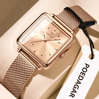 POEDAGAR Reloj cuadrado de moda para mujer, Reloj de malla de acero inoxidable resistente al agua para mujer, relojes de cuarzo elegantes para mujer, Reloj femenino