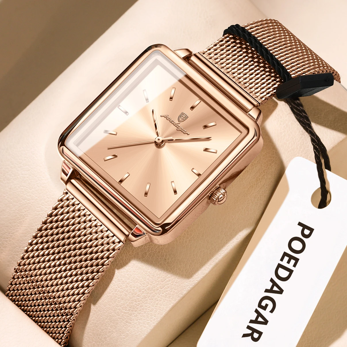 POEDAGAR Square Fashion Ladies Watch Waterproof Stainless Steel Mesh Watch For Woman Elegant Women's Quartz Watches Female Reloj